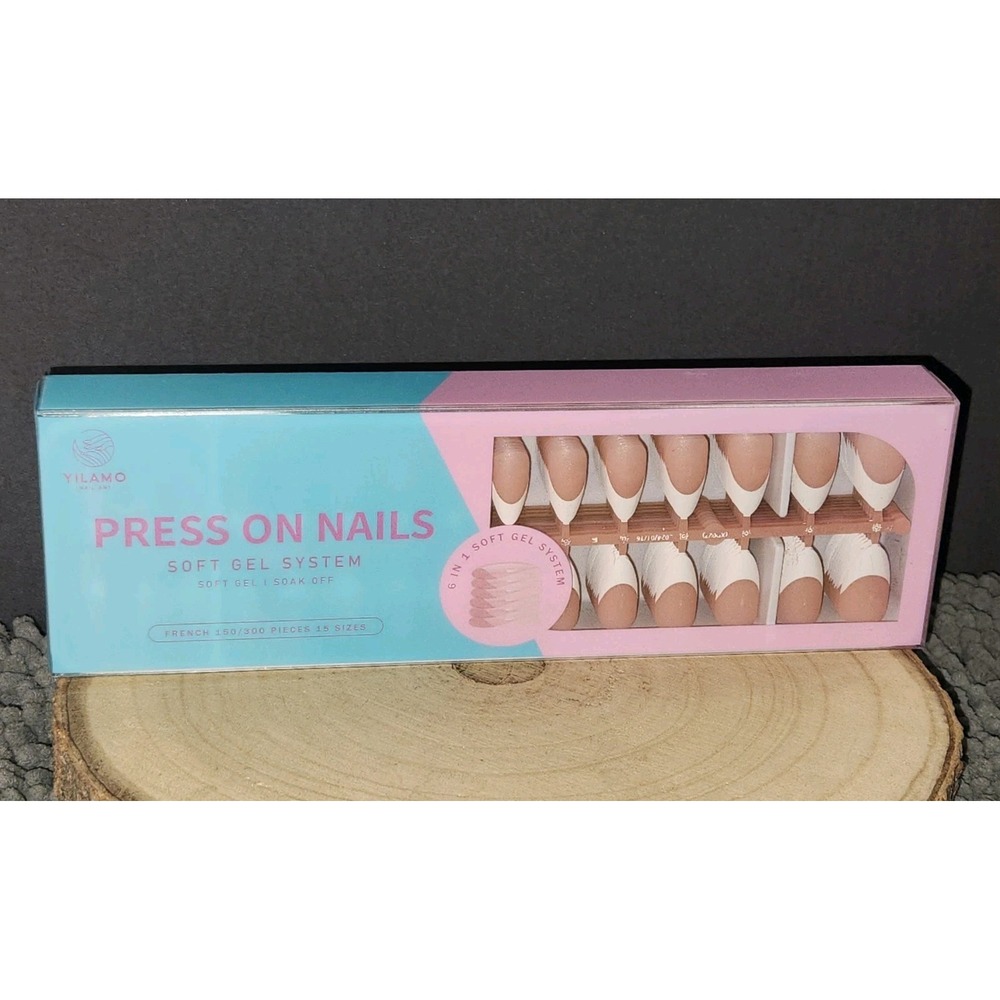 YILAMO PRESS ON NAILS LONG FRENCH TIP  "COFFIN"‎ 6 IN 1 SOFT GEL SYSTEM